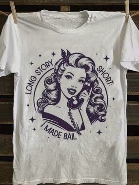 NWOT White Graphic “I Made Bail” Cotton T-Shirt,Size Medium and Large
